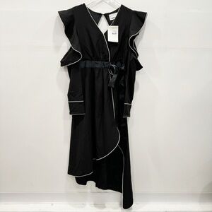 StyleKeepers Asymmetric Ruffle Cold Shoulder Long Sleeve Dress Open Back Medium